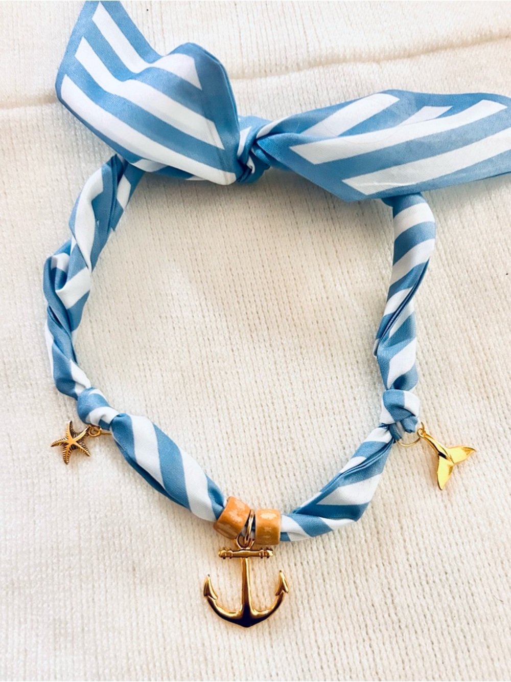 Striped Blue & White Nautical Anchor Scarf Necklace